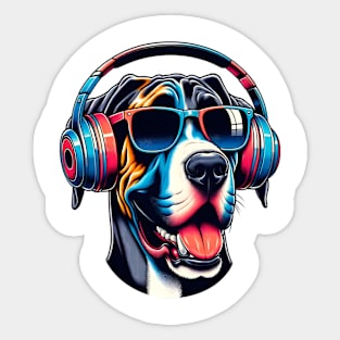 Great Dane Smiling DJ with Vibrant Musical Aura Sticker